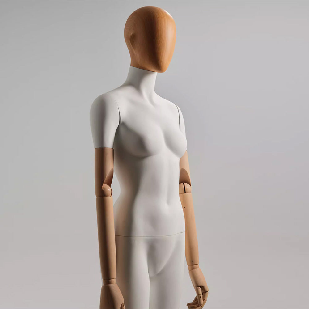 White Fiberglass Full & Half Body mannequin with Wooden Arms and hand - JELIMATE Premium Mannequin Set