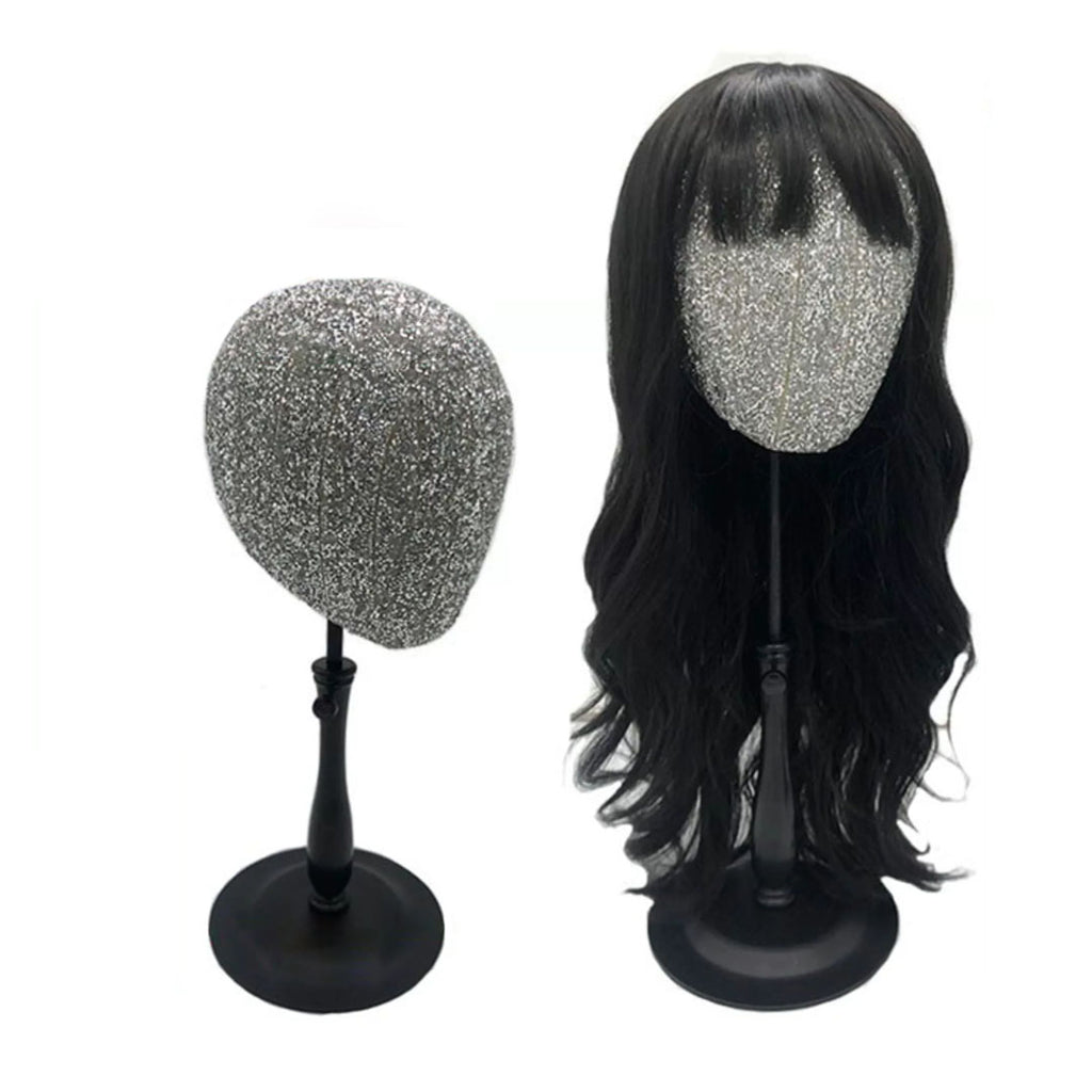 JELIMATE Glitter Diamond Wig Stand, Pinnable Sparkle Mannequin Head for Window Display