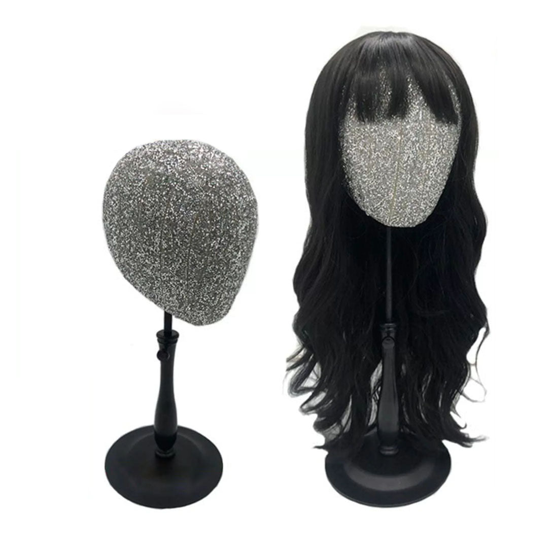 JELIMATE Glitter Diamond Wig Stand, Pinnable Sparkle Mannequin Head for Window Display