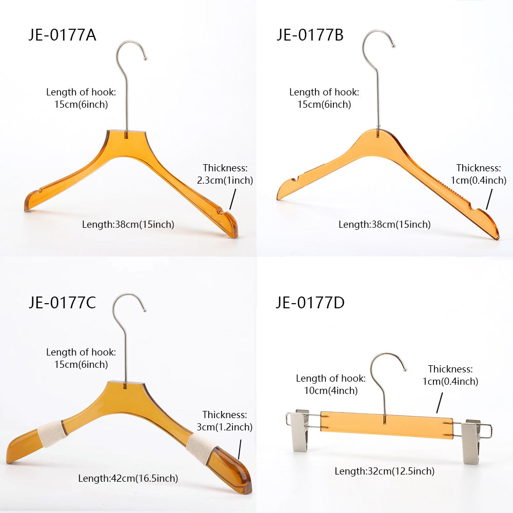 Jelimate High Quality Acrylic Pant Clothing Hanger,Clear Yellow Clothes Trousers Shirt Hanger for Garment Rack,Wedding Dress Hanger with Silver Hook