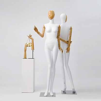 Maniquí de cuerpo completo para mujer de alta gama Jelimate, modelo de exhibición de ropa para tienda de ropa con cabeza de veta de madera, maniquí de mujer adulta con brazos de madera de plástico