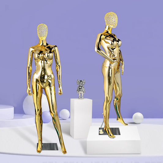 Premium Electroplated Female Mannequin - Hollow Metal Wire Head Display