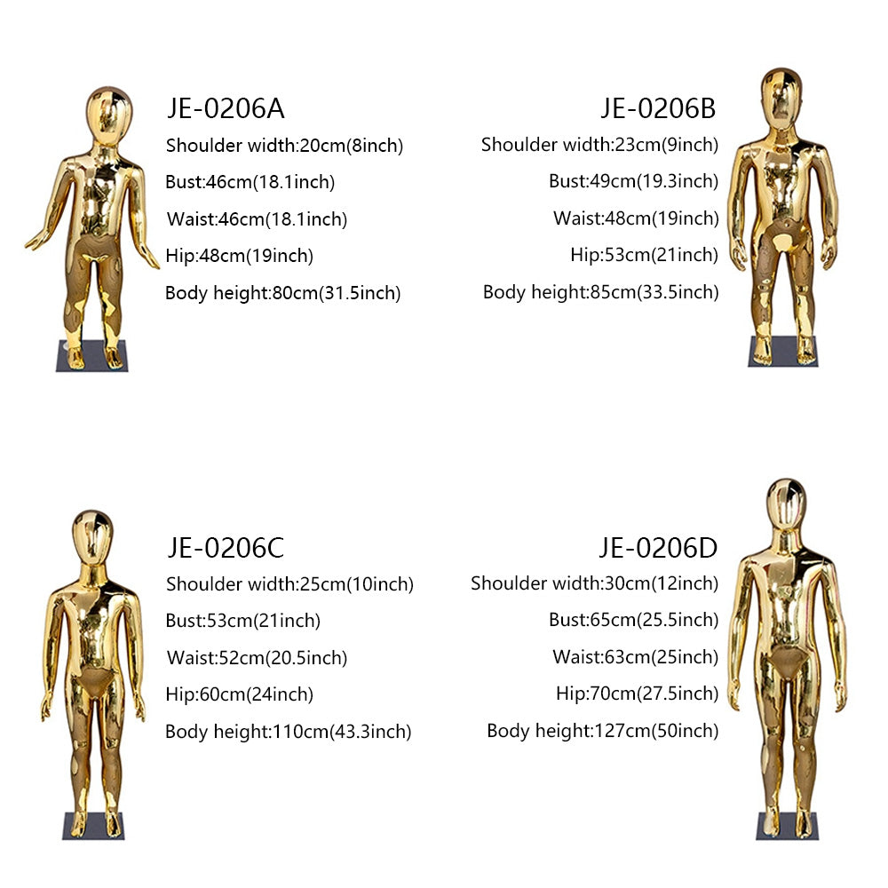 Jelimate Gold & Silver Full Body Kid Mannequin | Children Dress Form for Clothing Store Window Display