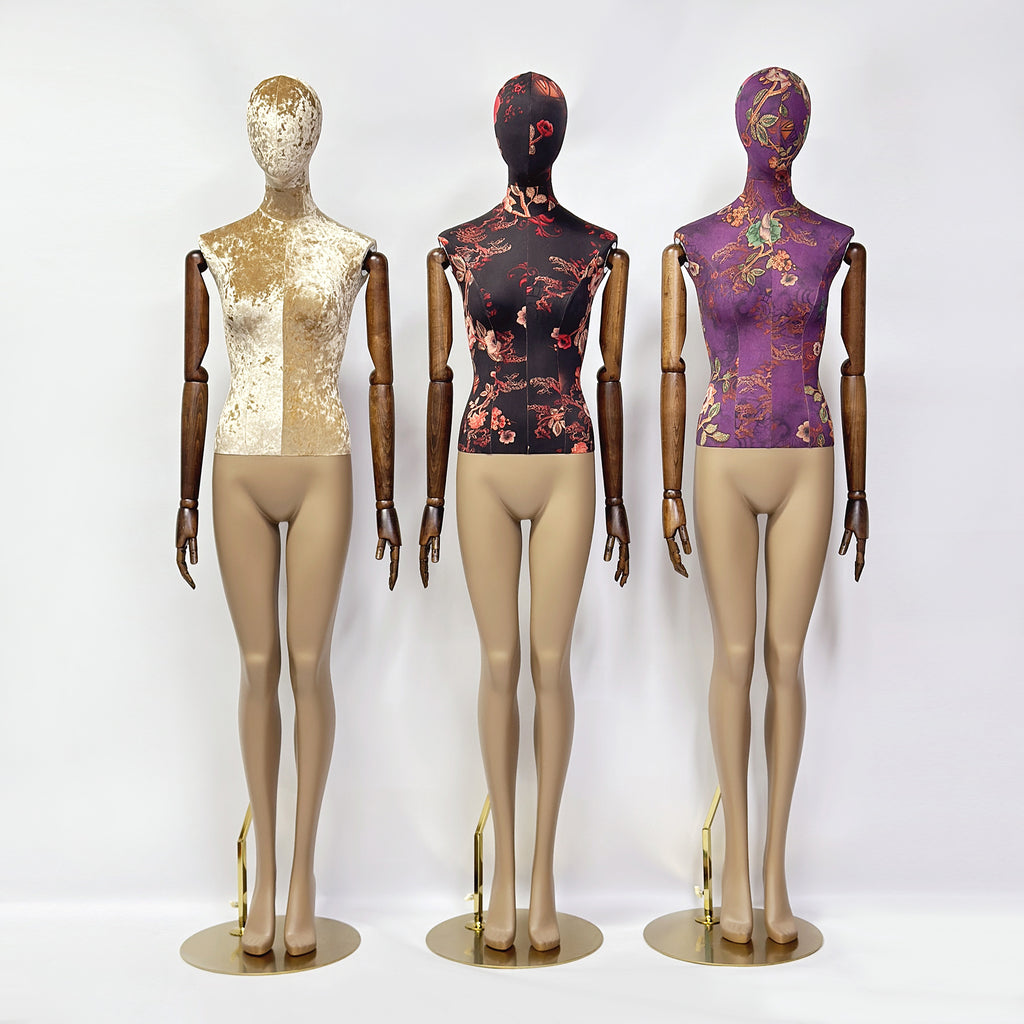 Jelimate Luxury Mannequin Full Body Dress Form,Clothing Shop Female Display Dress Form With Wooden Arms,Upper Body Fabric Wrapped Lower Body Painting Leg