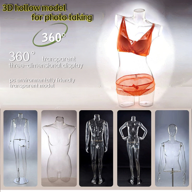 Transparent Hollow Mannequin Prop | Female & Male Half/Full Body Plastic Display for Swimwear, Underwear & Photography