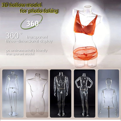 Transparent Hollow Mannequin Prop | Female & Male Half/Full Body Plastic Display for Swimwear, Underwear & Photography