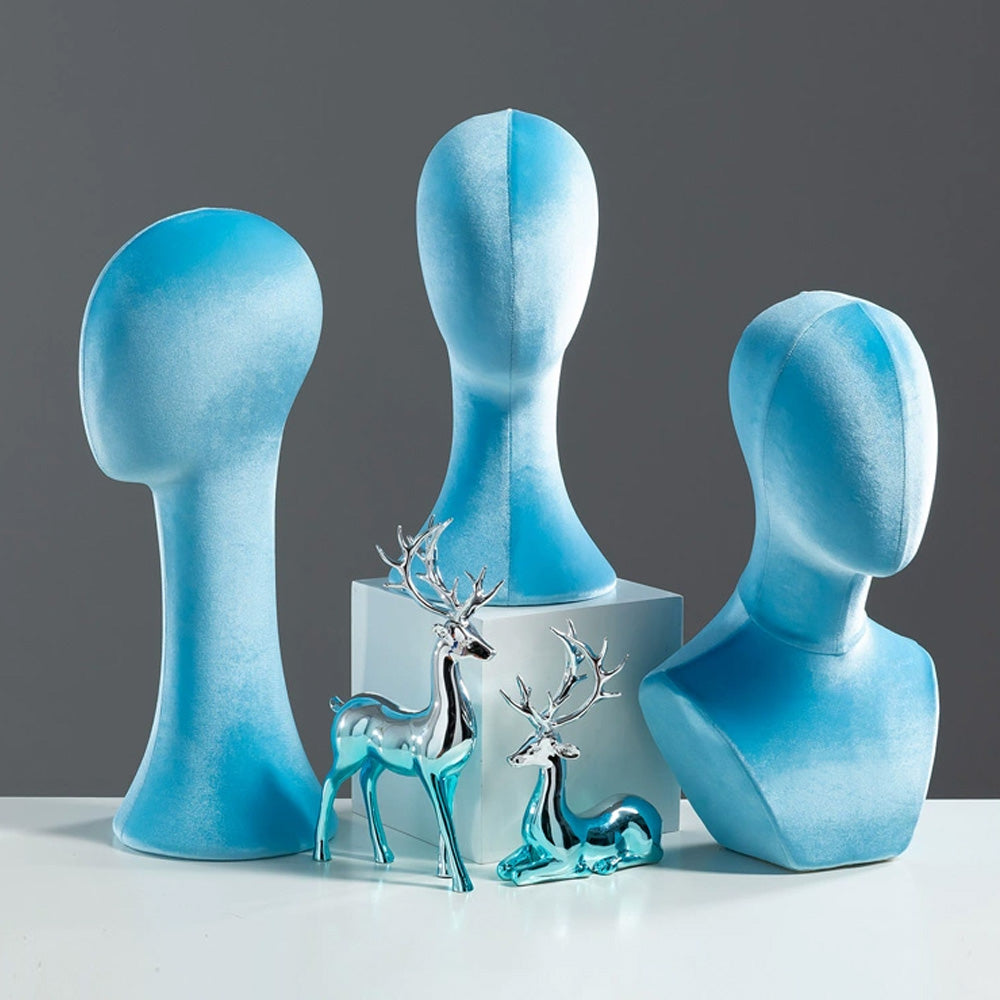 Flocked Mannequin Head Display Stand - Wig Hat Jewelry Holder with Pin-Insertable Surface