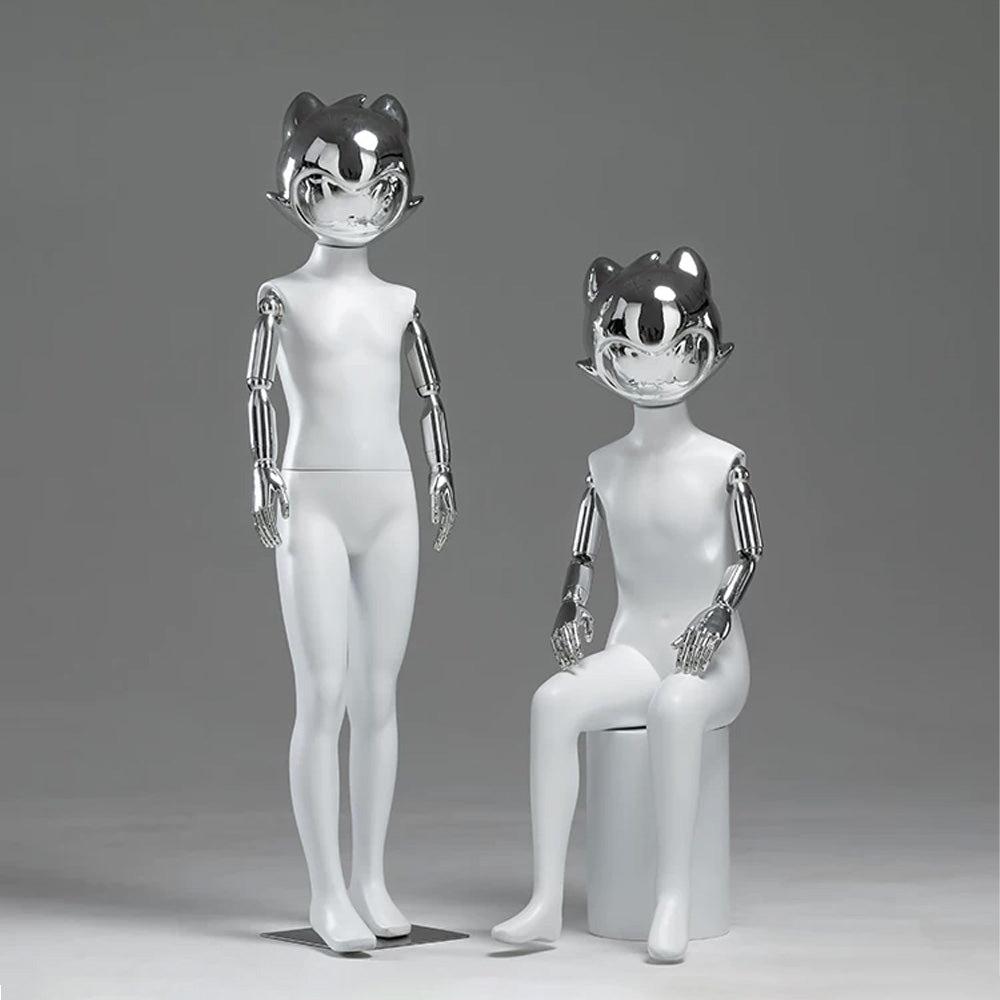 JELIMATE Kids Full Body Mannequin Chrome Anime Cat Head Children Clothing Display