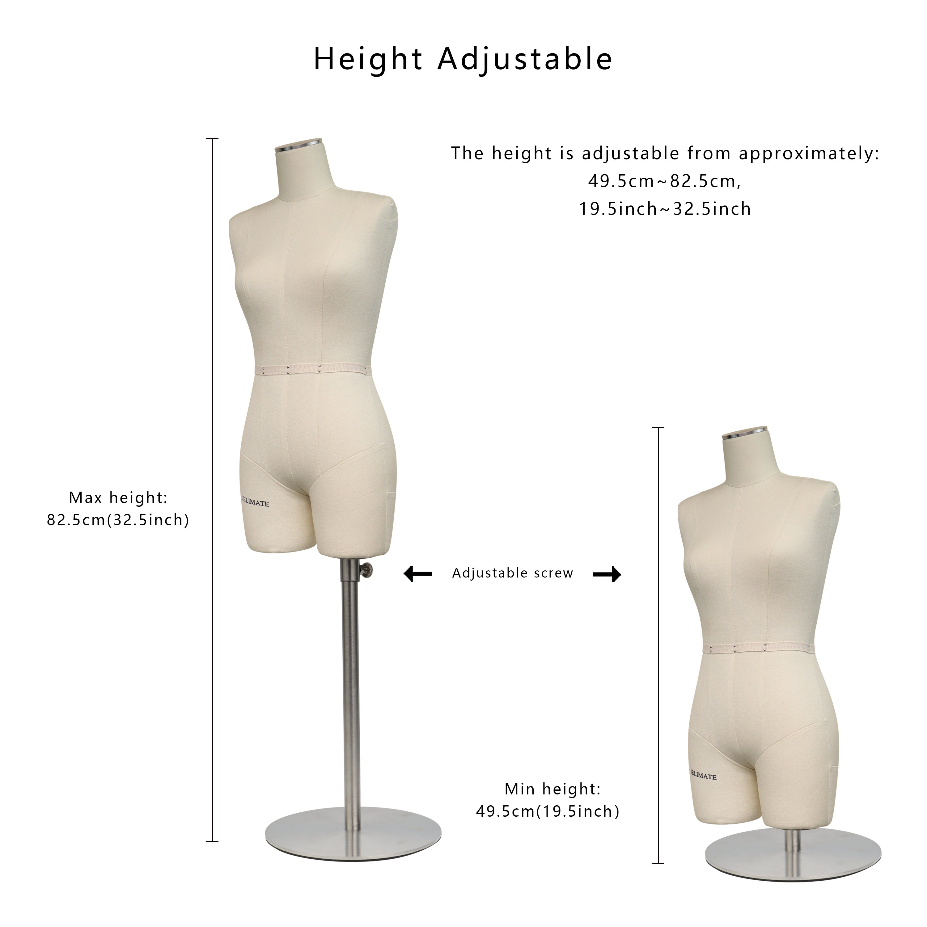 Half Scale Dress Form for Sewing - Professional Sewing Mannequin with Soft Arms (Size 12)