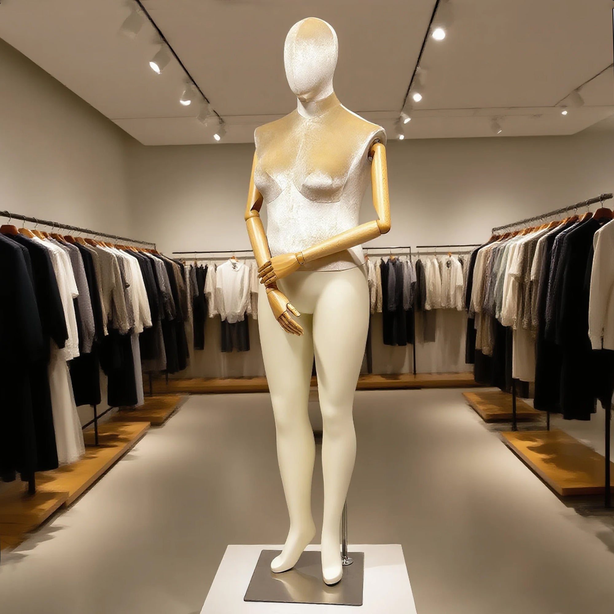Elegant Plus Size Female Mannequin with Wooden Arms & Velvet Torso