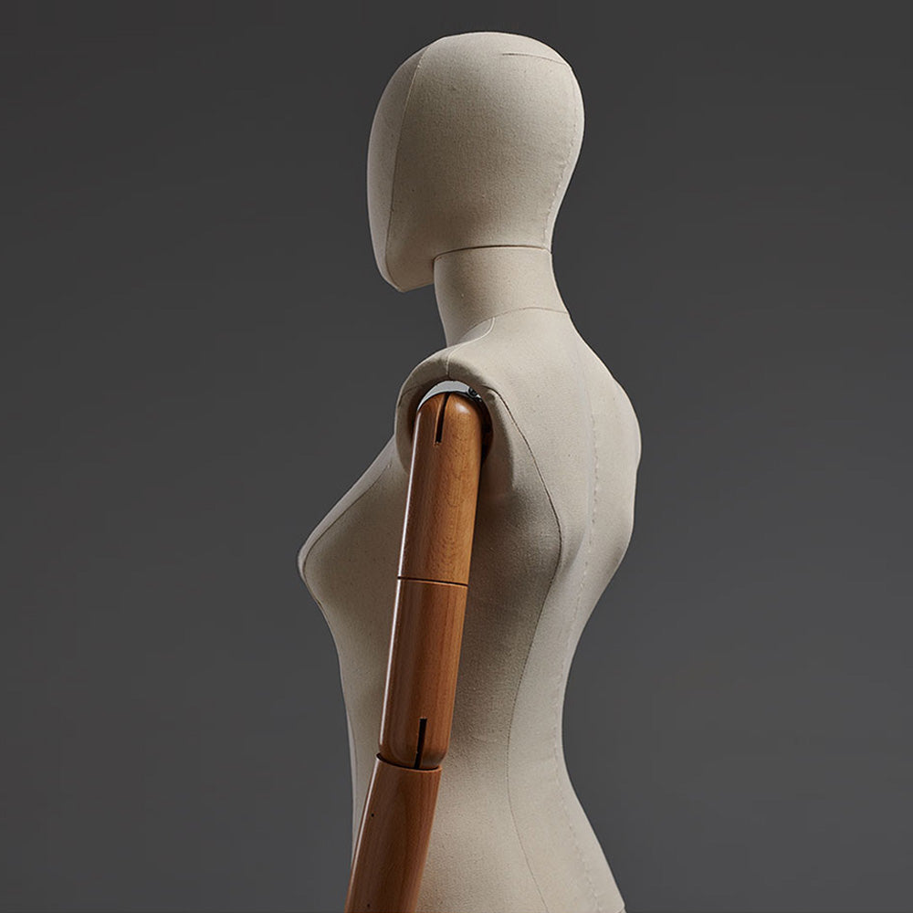 Jelimate Realistic Male and Female Full Body Mannequin,Linen Fabric Beige Mannequin Torso With Wooden Arms,Women and Men Full Body Display Mannequin Dress Form,Clothing Shop Clothes Display Model JMFF02