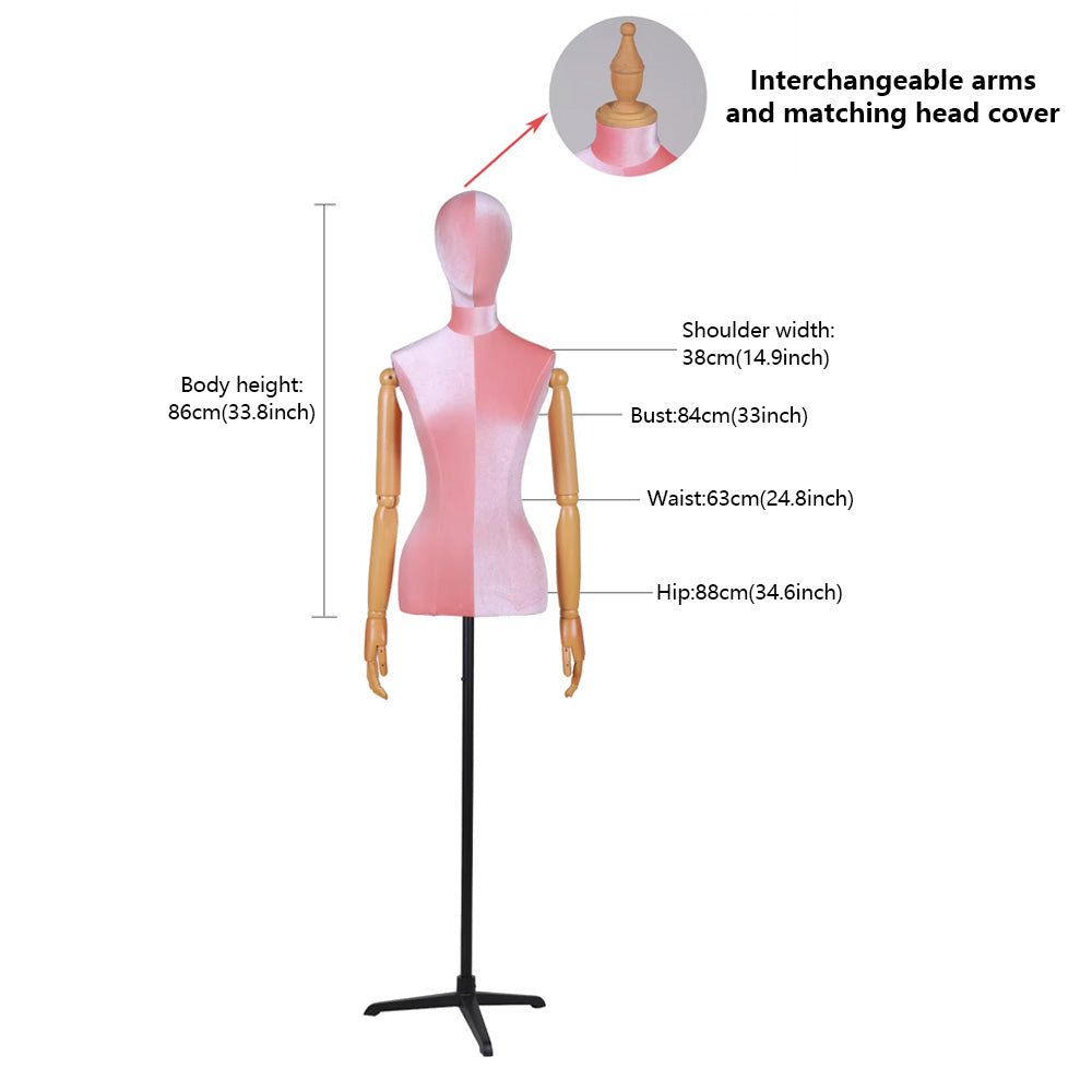 Premium Velvet Female Mannequin Torso with Articulated Mechanical Arms – Two-Tone Luxury Dress Form for Bridal & Boutique Display