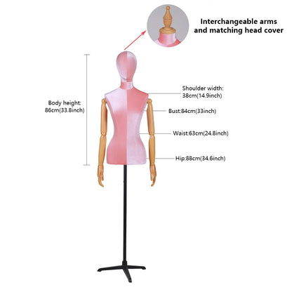 Premium Velvet Female Mannequin Torso with Articulated Mechanical Arms – Two-Tone Luxury Dress Form for Bridal & Boutique Display