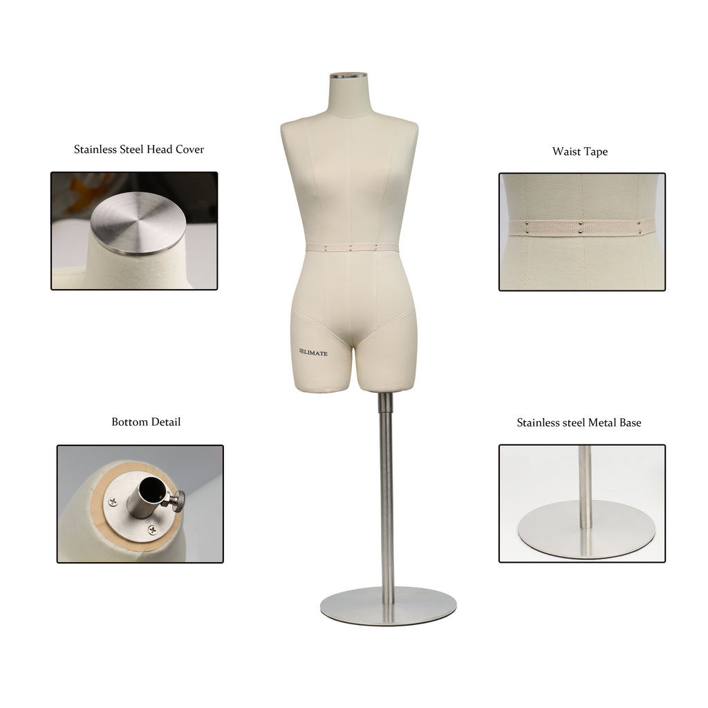 Half Scale Dress Form for Sewing - Professional Sewing Mannequin with Soft Arms (Size 12)
