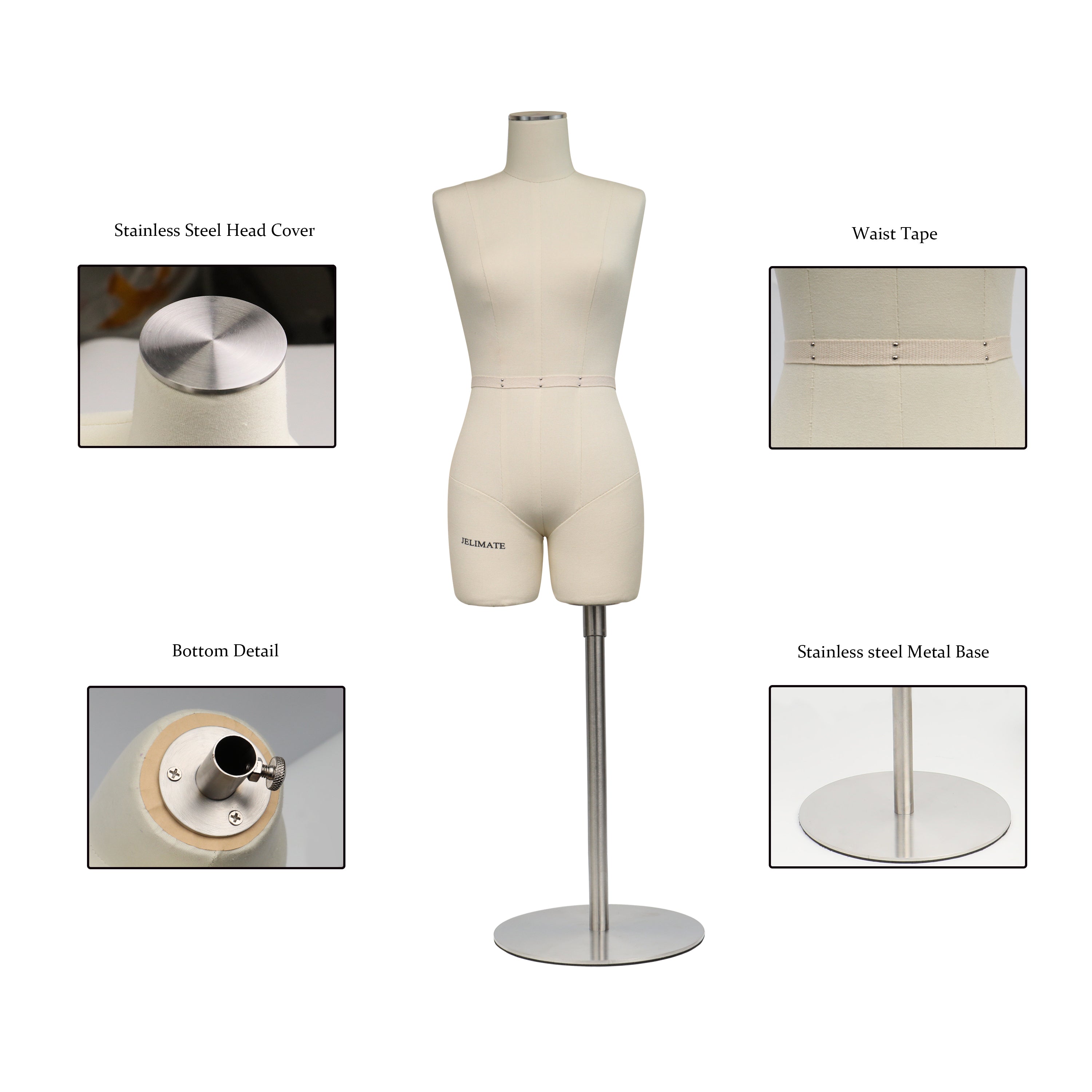 Half Scale Dress Form for Sewing - Professional Sewing Mannequin with Soft Arms (Size 12)