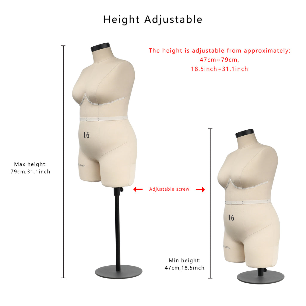 DE-LIANG Plus Size 16 Half Scale Female Dress Form for Draping & Pattern Making