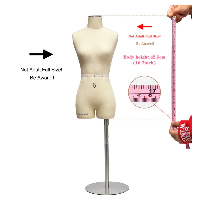 JELIMATE Half Scale Dress Form - 1:2 Miniature Mannequin (Size 6)