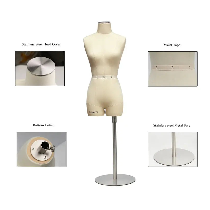 JELIMATE Half  scale Dress Form - Beige Female mini sewing mannequin (size 6-8-10-12-14-16)