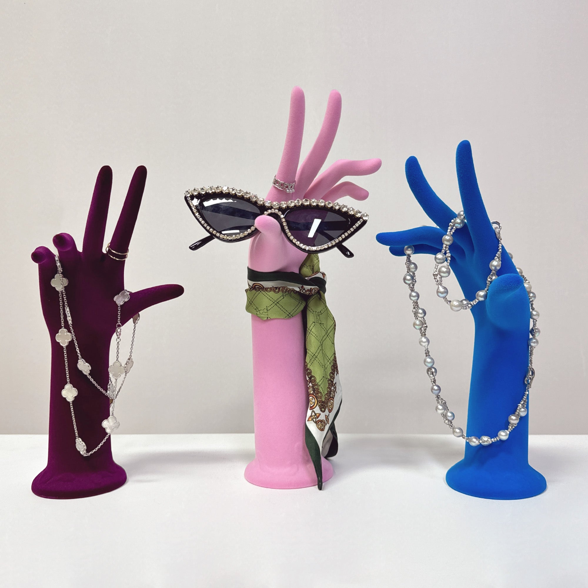 Jelimate Luxury Colorful Velvet Mannequin Hand,Female Left Right Hand Model Jewelry Display Stand,Necklace Sunglasses Ring Display Hand Dress Form