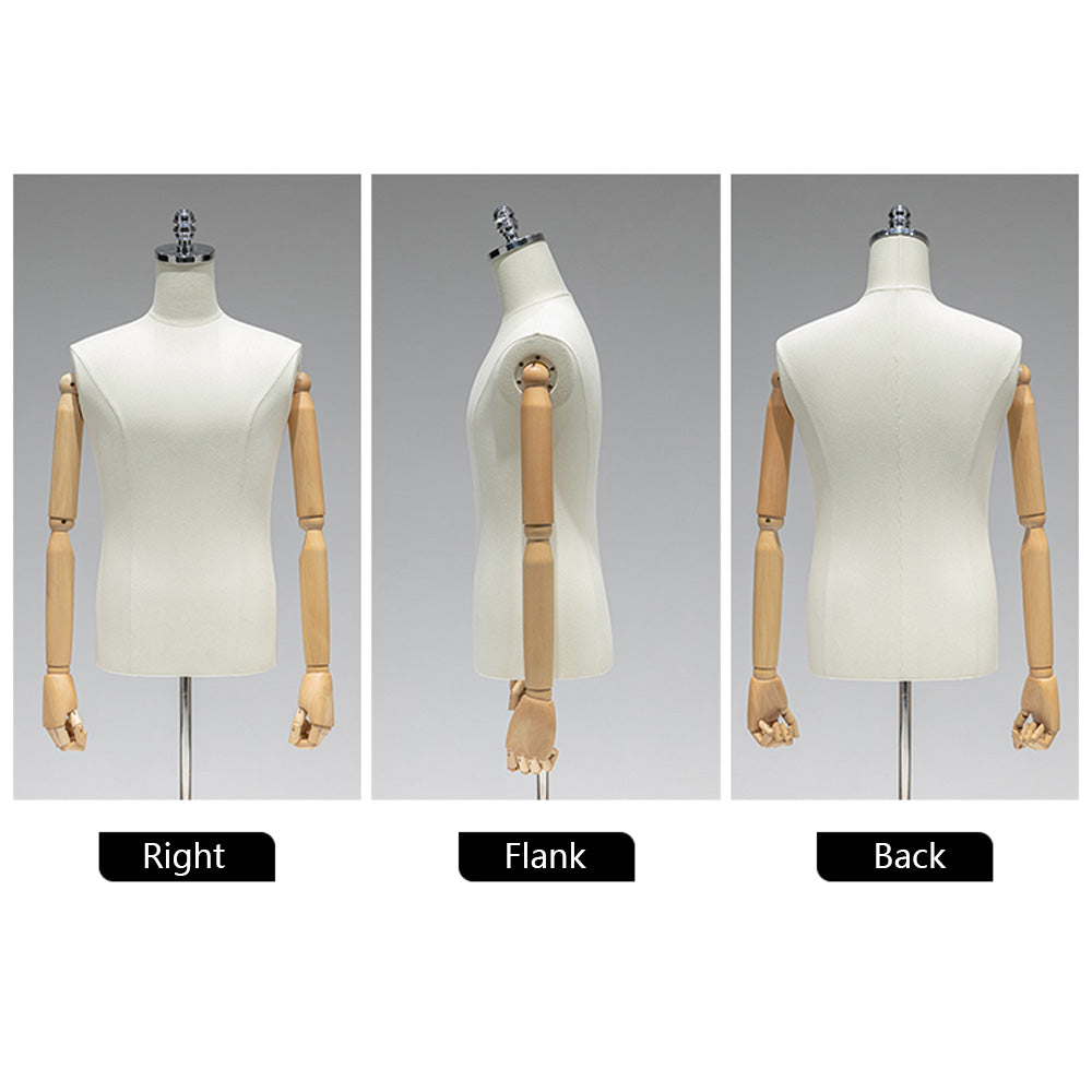 JELIMATE Professional Male Mannequin Torso with Articulated Wooden Arms