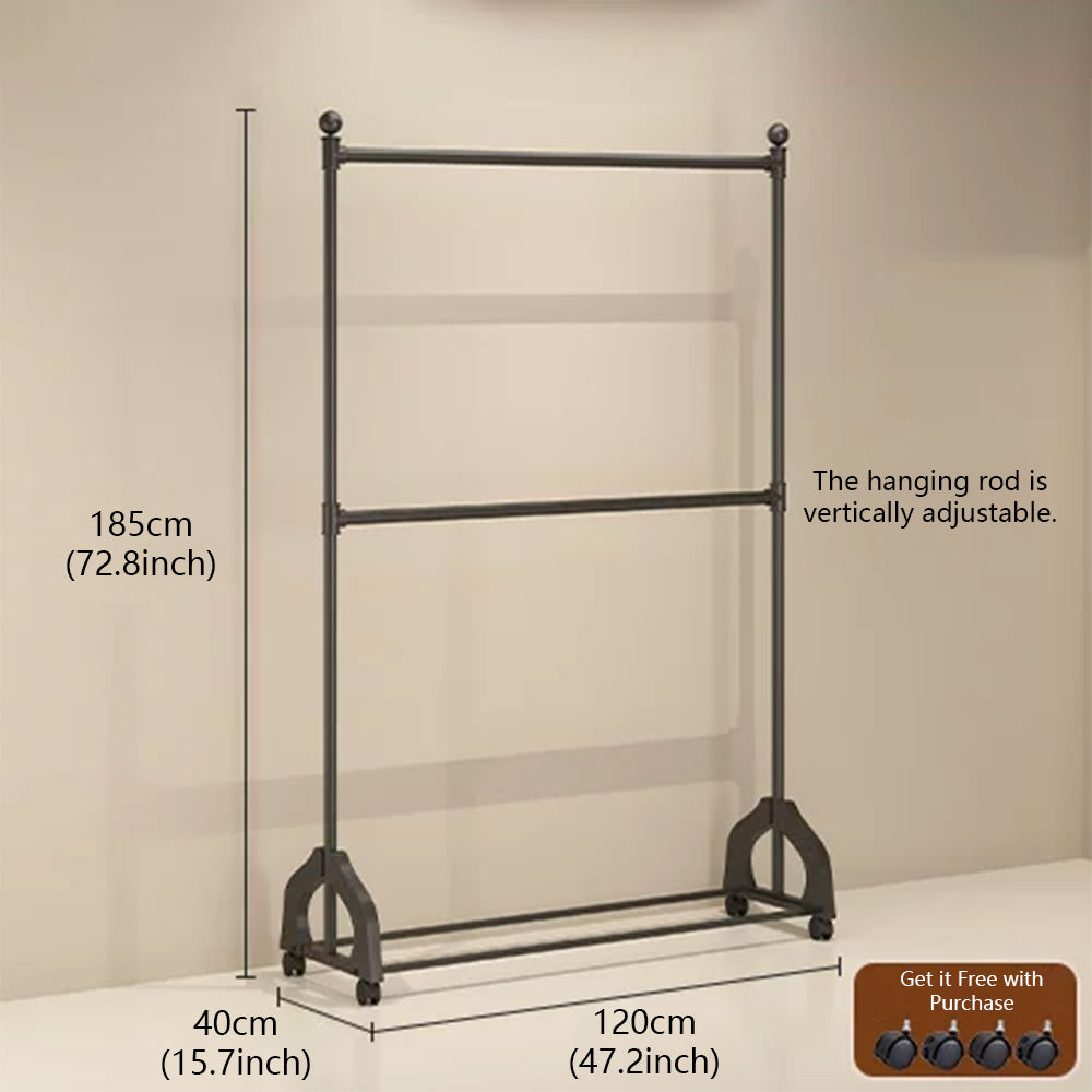 72.8" Double Rod Clothing Rack with Wheels | Heavy Duty Iron Garment Rack | JELIMATE