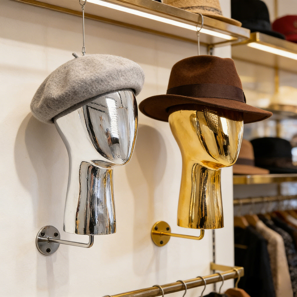 Luxury Electroplated Wall-Mounted Mannequin Head Display - Hat & Wig Stand Gold/Silver