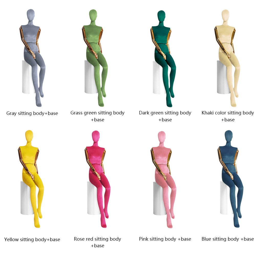 JELIMATE Boutique Female Full Body Display Mannequin, Luxury Wedding Dress Display Torso, Colorful Velvet Display Mannequin with Gold Hands