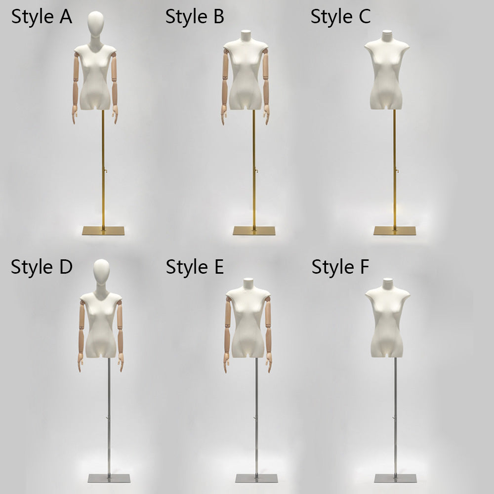Jelimate Female Mannequin Torso with Head & Wooden Arms | Half Body Dress Form for Clothing Display