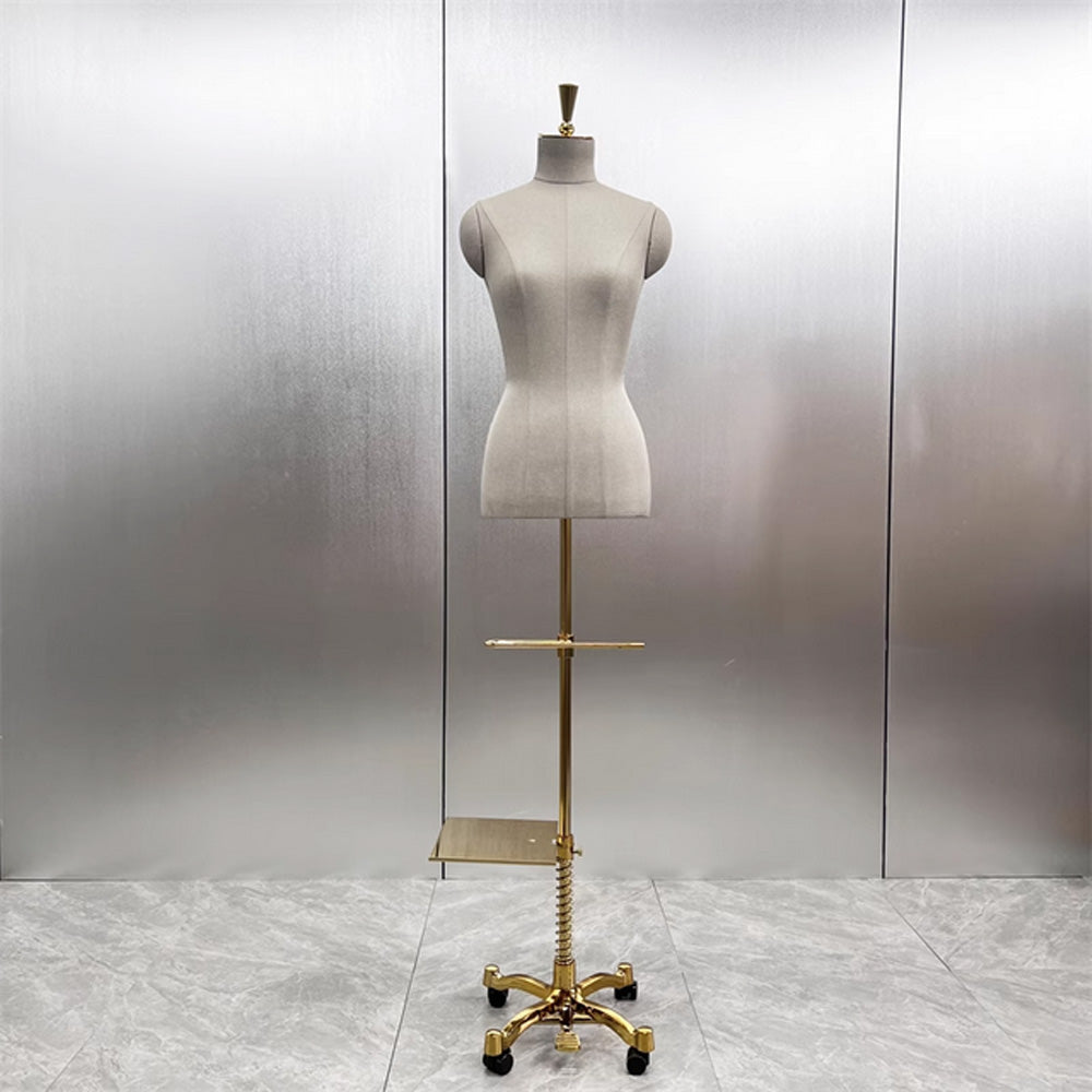JELIMATE Luxury Half Body Mannequin Torso - Premium Dress Form with Integrated Pant & Shoe Rack and Solid Wooden Base
