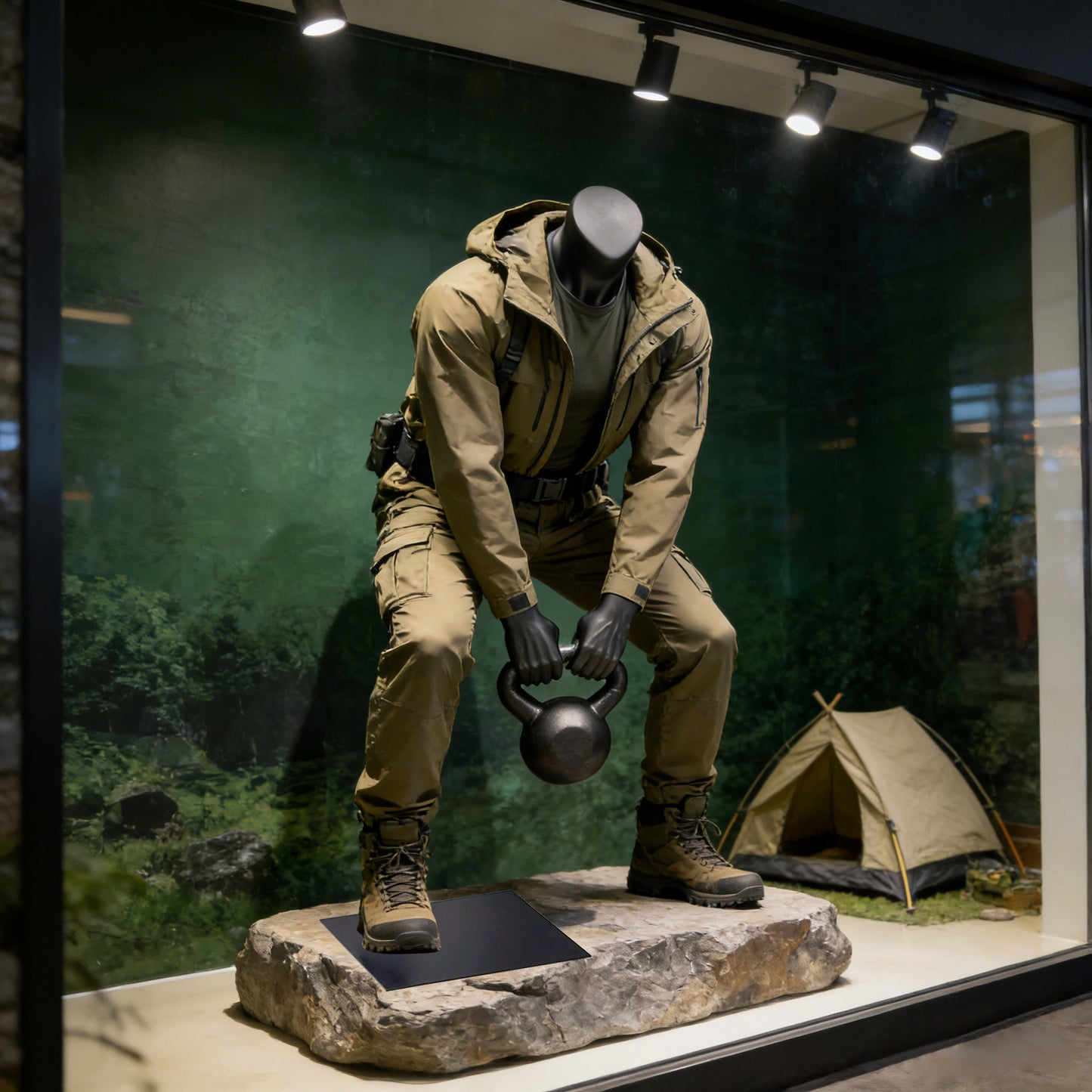 Athletic Kettlebell Pose Headless Male Mannequin - Full Body Sports Display for Gym & Retail