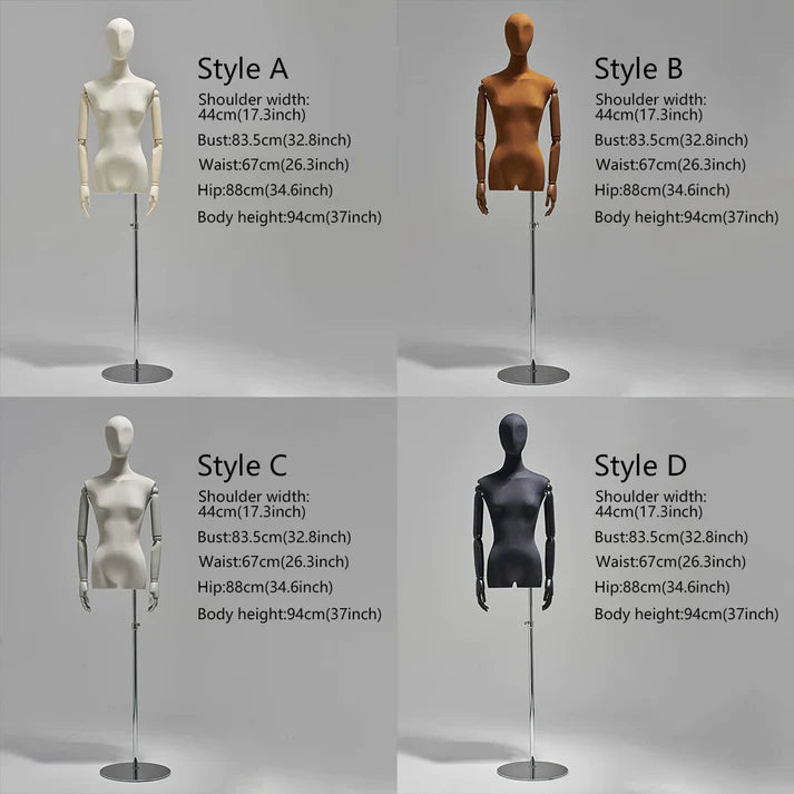 JELIMATE Professional Female Mannequin Torso with Arms | Adjustable Linen Dress Form for Boutique Clothing Display & Sewing | 4 Colors Available