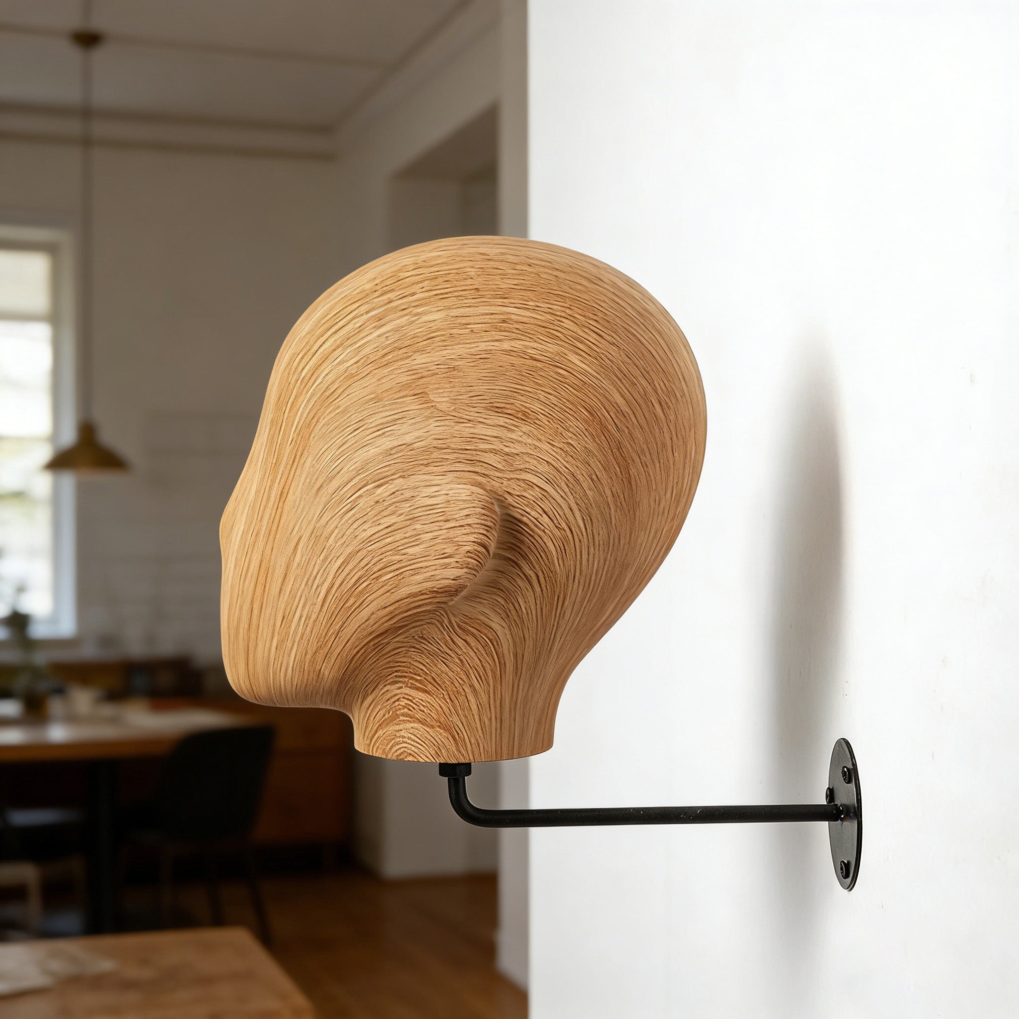 Wall Mounted Mannequin Head Display Stand - Wood Grain Hat Rack Holder with Adjustable Bracket