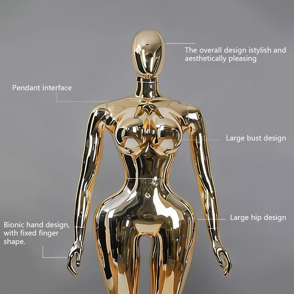 Premium Chrome Plated Female Mannequin - Full Body Display Stand for Boutique