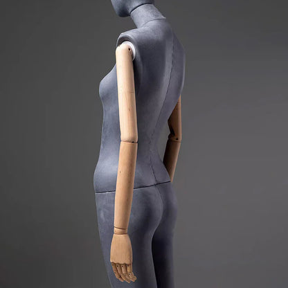 JELIMATE Luxury Grey Suede Female Full Body Mannequin | Adjustable Wooden Arms