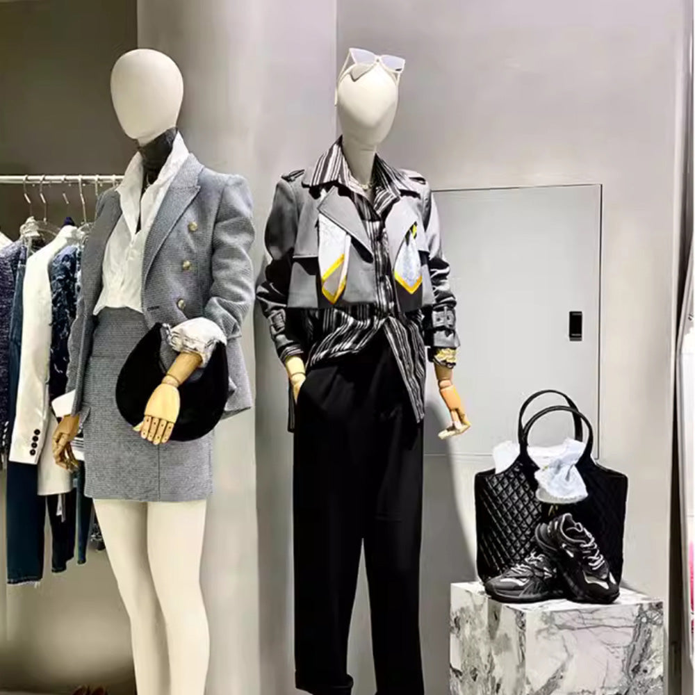 Jelimate Women Clothing Store Full Body Mannequin With Wooden Arms,Velvet Mannequin Female Dress Form,Standing Sitting Pose Clothing Display Model