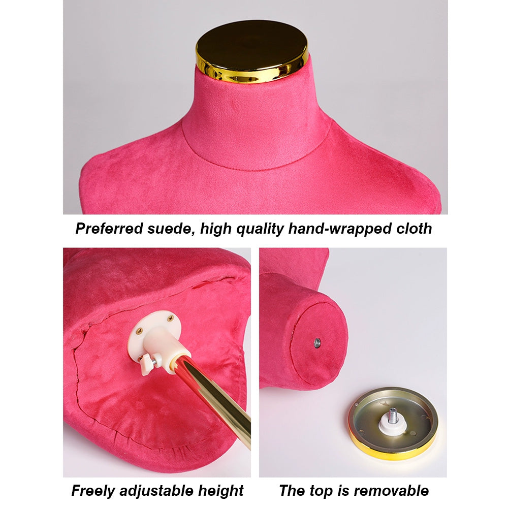 Jelimate Velvet Mannequin Bust for Jewelry Display | Necklace Stand with Gold Round Base | 5 Colors