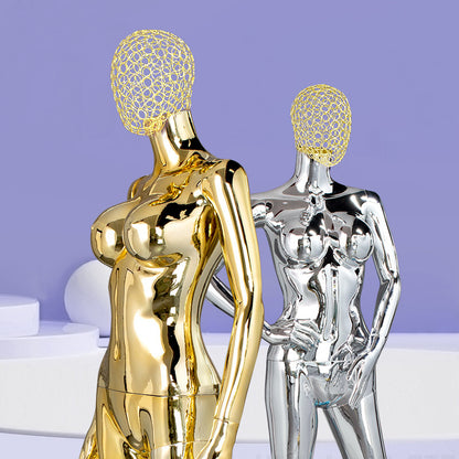 Premium Electroplated Female Mannequin - Hollow Metal Wire Head Display