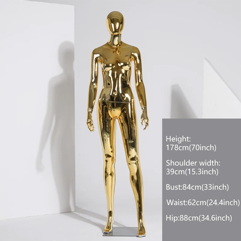 JELIMATE Electroplated Female Full Body Mannequin Window Display | Silver Gold Mirror