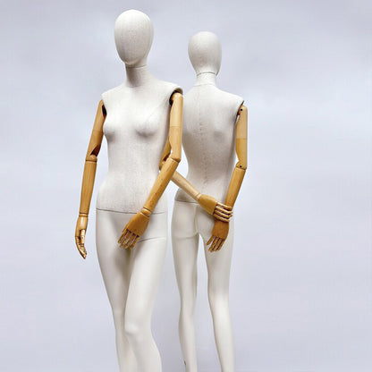 Jelimate Realistic Female Full Body Mannequin Dress Form,Upper Body Wraping Linen Fabric Bottom Painting Leg,White Beige Mannequin Female Full Body Model,Female Full Body Display Mannequin
