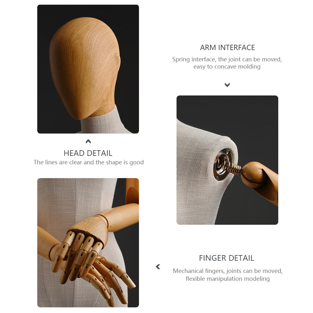 JELIMATE Female Mannequin: Elegant Wooden Head & Arms Display Model