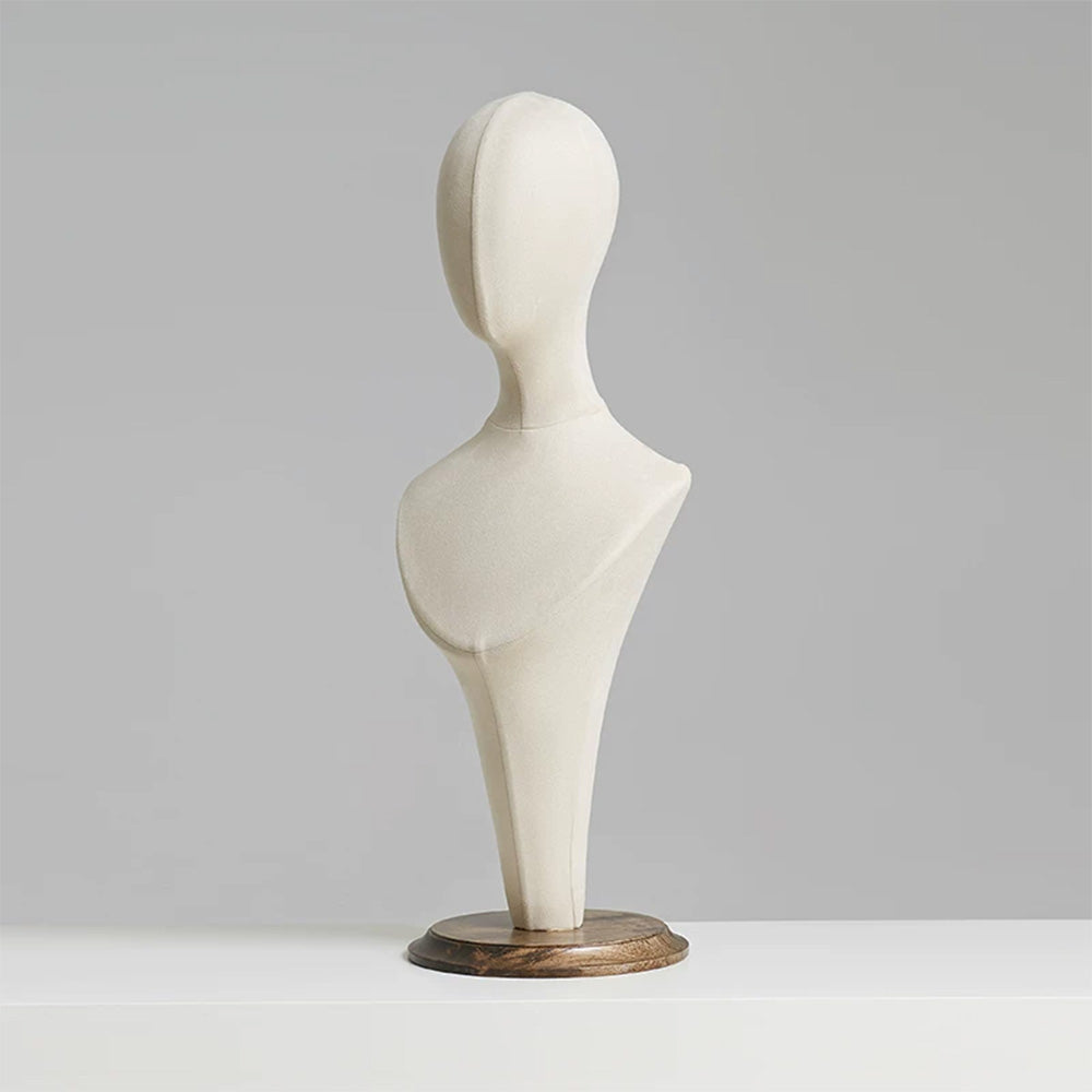 JELIMATE Fabric Mannequin Head Stand with Wood Base for Hat Wig Jewelry Display