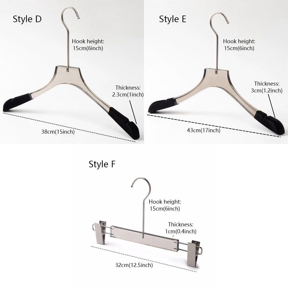 Jelimate Fashion Transparent Grey Acrylic Pant Clothing Hanger Special Clothing Store Velvet Shoulder Adult Clothes Display Hanger Crystal Clear Garment Hanger Simple Wedding Dress Hanger Clothing Display Rack