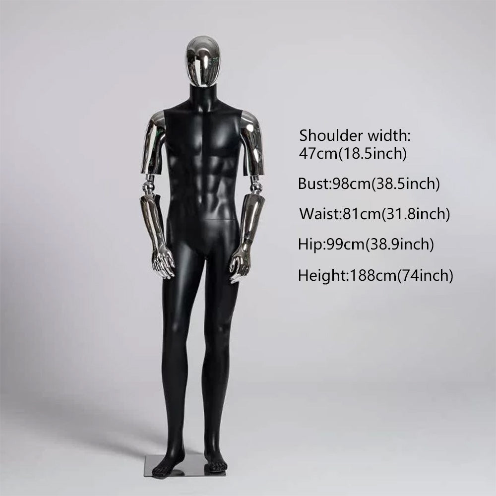 JELIMATE Matte Black Muscular Male Mannequin, Gold/Silver for Menswear Store Display