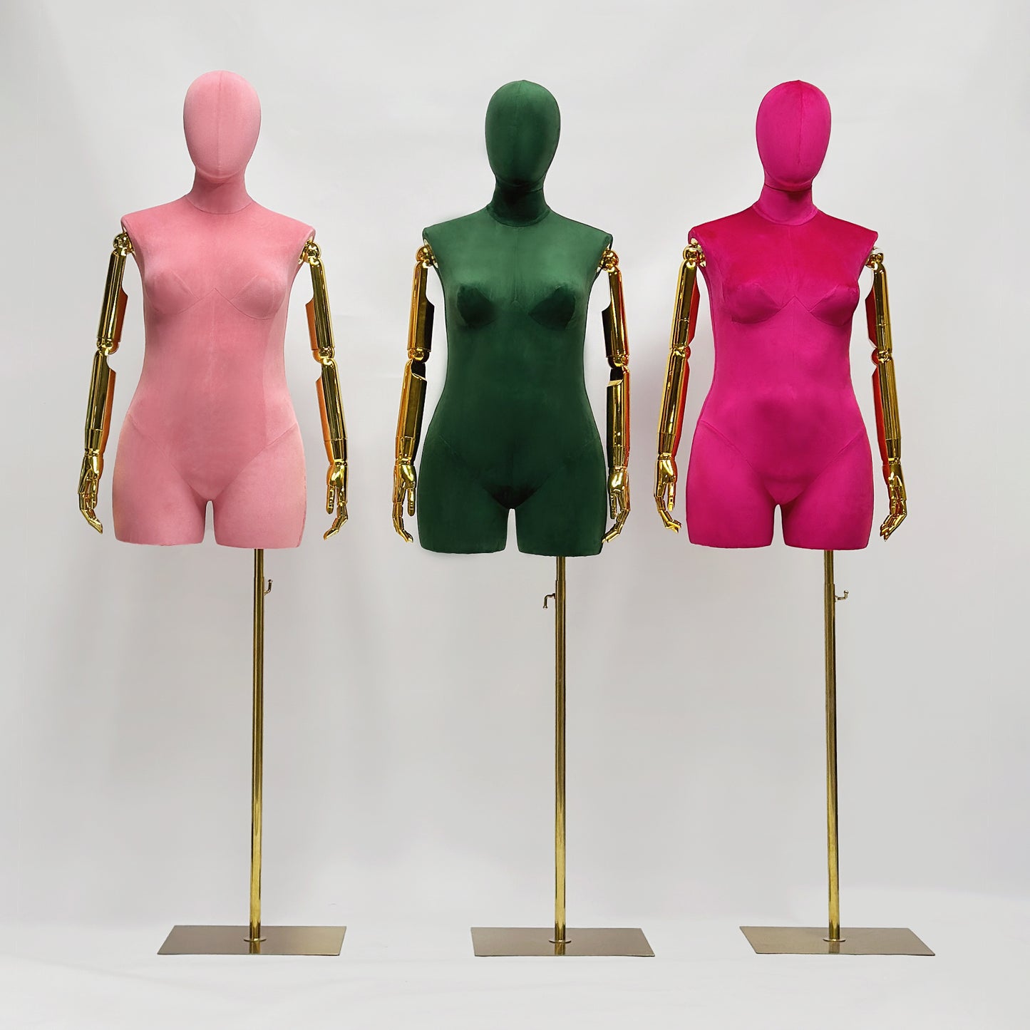 Jelimate Luxury Female Plus Size Mannequin With Gold Arms,Colorful Suede Dress Form Mannequin Torso Display Dress Form,Plus Size Dress Form Clothing Display Model