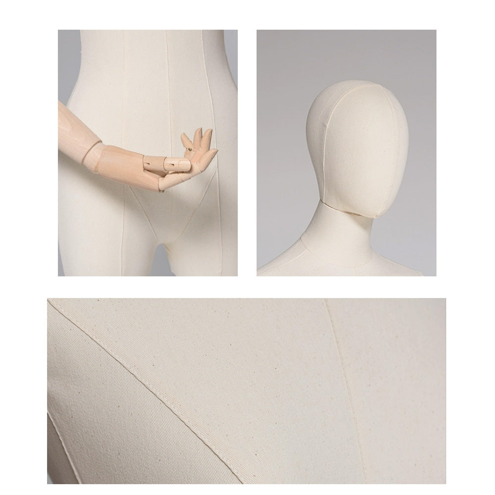Jelimate Half Body Female Display Dress Form Torso,Linen Fabirc Wrapped Mannequin With Silver Gold Head,Beige Dress Form Clothing Display Model Props