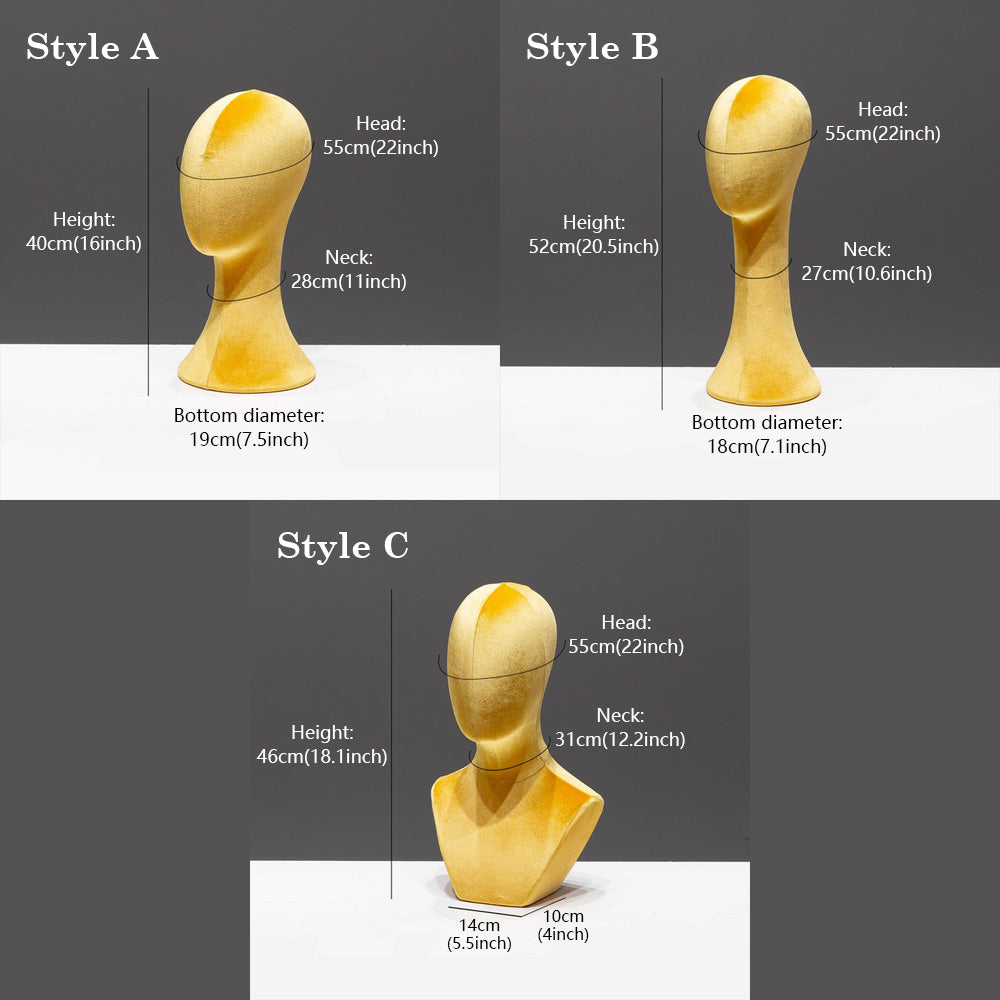 Flocked Mannequin Head Display Stand - Wig Hat Jewelry Holder with Pin-Insertable Surface