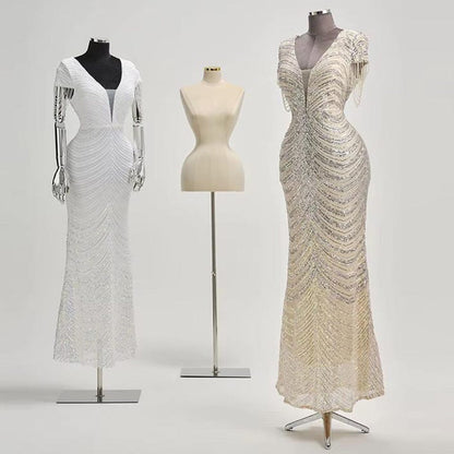 Jelimate Female Half Body Mannequin – Suede Velvet Dress Form with Gold Base, Curvy Big Hip Slim Waist Torso for Gowns, Dresses, Accessories Display