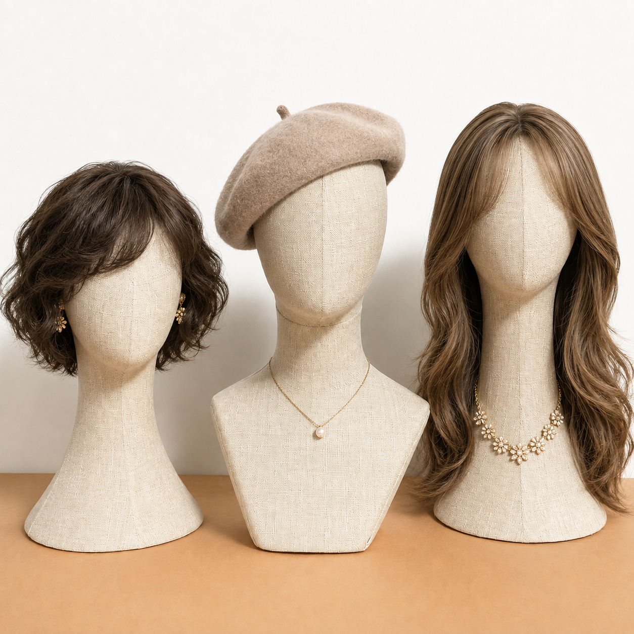 Full Pinnable Bamboo Linen Mannequin Head | Vintage Display Head Form