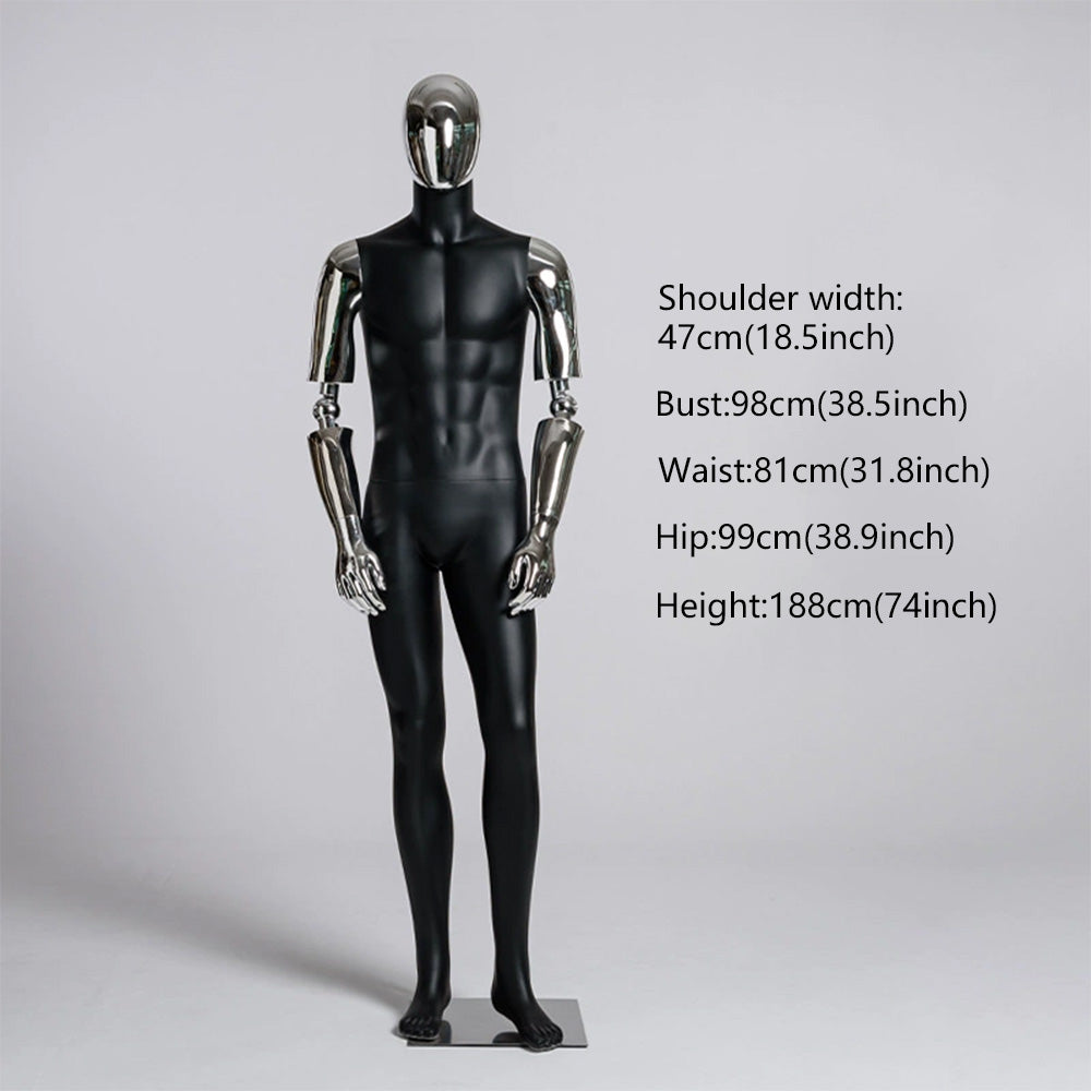 JELIMATE Matte Black Muscular Male Mannequin, Gold/Silver for Menswear Store Display