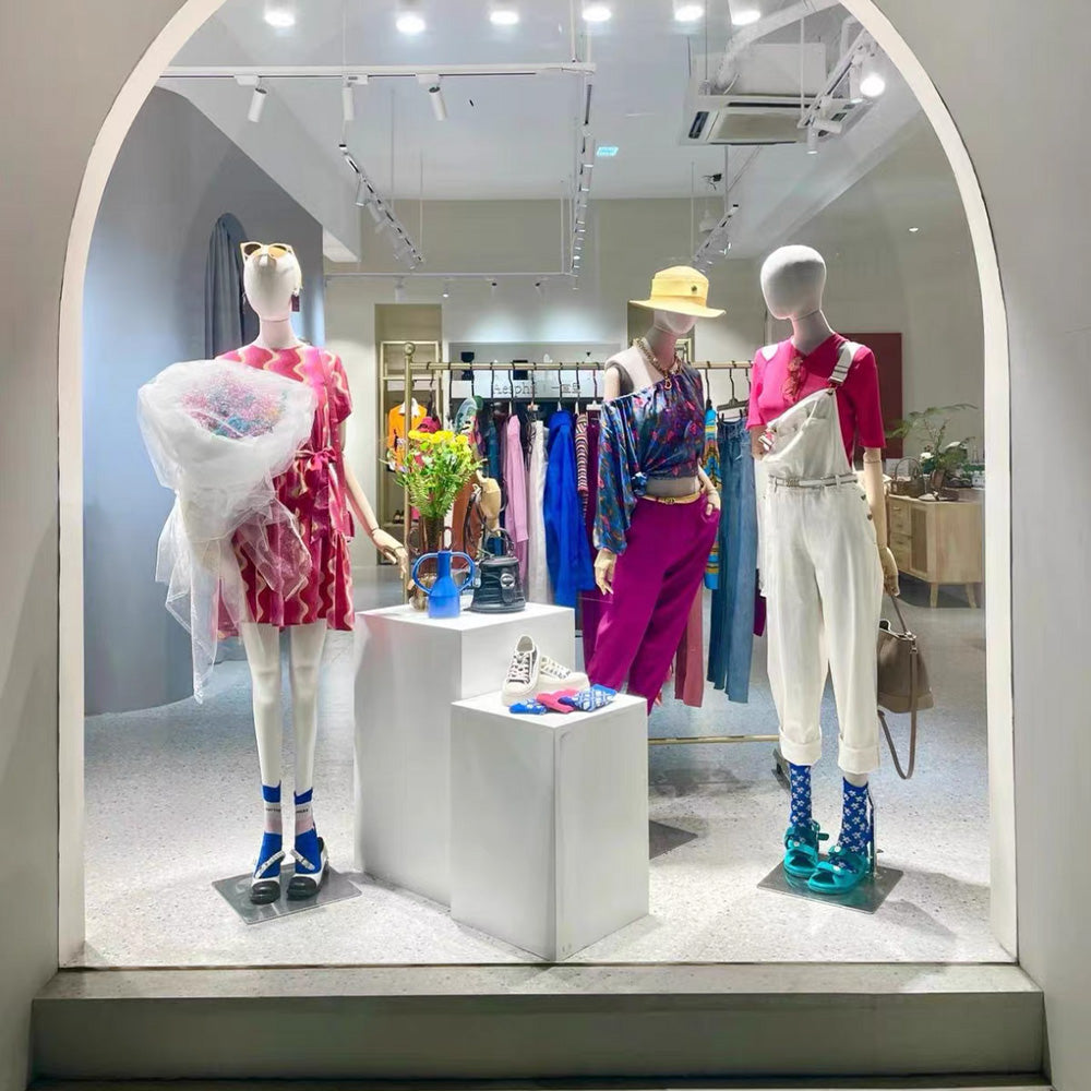 Jelimate Luxury Female Velvet Display Mannequin Full Body,Fabric Wrapped Grey White Dress Form With Wooden Arms,Women Dress Form Clothing Display Model